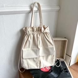 New Korean version trendy canvas single shoulder bag female niche pleated backpack girls casual large capacity tote bag