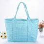 Stock Super Large Tote Shoulder Bag for Gym Beach Travel Daily Turquoise Chevron Pattern Wholesale Cotton Canvas Bag Shopping