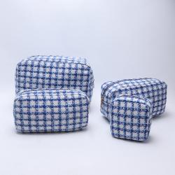 New Spring Portable Tweed Cloth Ladies Customized Logo Toiletry Makeup Organizer Bag Travel Makeup Bag Pouch Cosmetic Bag