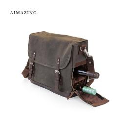 Picnic Cooler Set Insulated Food Delivery Bags Eco Friendly Lunch Bag Waxed Canvas Lunch Tote Bag With Wine Dispenser