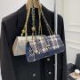 Fashion Mix - Color Ladies Designer Flap Bags PU Leather Woolen Cloth Pattern Cross Body Purse Women Golden Strap Sling Bag