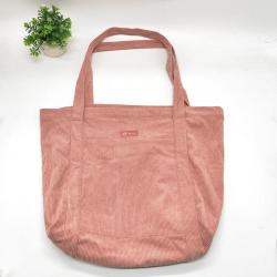 New Fashion Custom Logo Corduroy Fabric Tote Travel Product Shopping Bag Pink Velvet Student School Storage Handle Bag