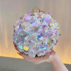 Custom sac tendance 2024 Design Sequins Pearl Flower Ball Evening Bag Handbag Tote Party Round Clutch Bag For Women