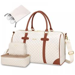 LOVEVOOK 21 in Weekender Bag with 3 packing cubes Waterproof Overnight Bag Quilted Gym duffle with Wet Pocket Travel Duffle bag