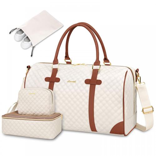 LOVEVOOK 21 in Weekender Bag with 3 packing cubes Waterproof Overnight Bag Quilted Gym duffle with Wet Pocket Travel Duffle bag