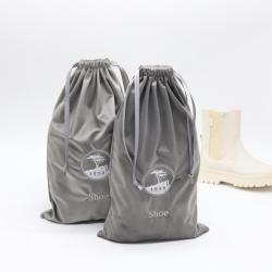 Custom Embroidery Logo Velvet Drawstring Dust Cloth Shoe Bag Large Gray Velvet Gift Shopping Bag For Shoe
