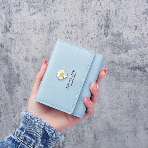 New Women's Wallet Korean version of the daisy short small tri-fold handmade money clip multi-card space card bag coin purse