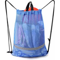 Gelory Wholesale Reusable Custom Eco Friendly Nylon Reflective Football Kickboard Mesh Drawstring Backpack Bags With Zipper Pocket