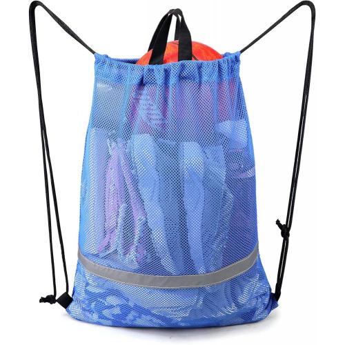 Gelory Wholesale Reusable Custom Eco Friendly Nylon Reflective Football Kickboard Mesh Drawstring Backpack Bags With Zipper Pocket