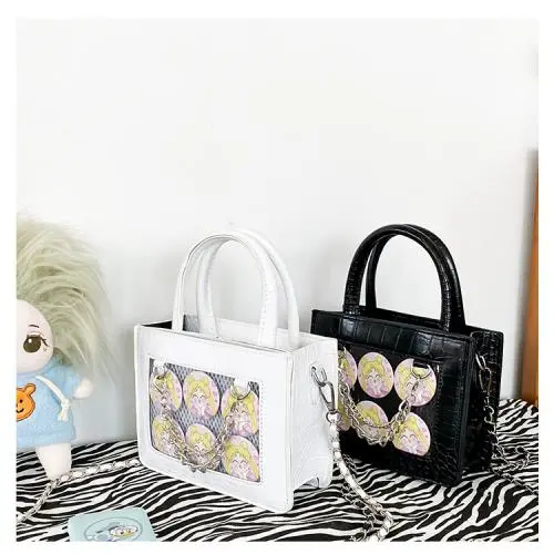 Custom PVC Transparent Window Women's Bag PU Tote Bag Zipper Single Shoulder Portable Niche Design Plus Logo