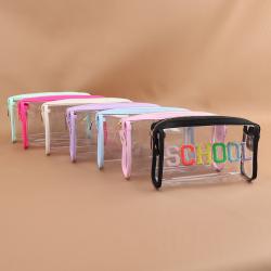 Keymay Popular RTS Stock Personalized Gift Candy Color Cute Girls Waterproof Makeup Bags Clear Pencil Case Transparent PVC Bags