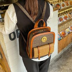 Popular Large Capacity Backpack College English Style Letter Contrast Backpack European and American Retro PU Polyester Zipper
