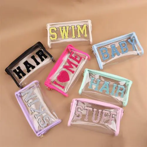 keymay 2024 Fashion Waterproof PVC Zipper Pouch Custom Logo Transparent Toiletry Makeup Bag Clear Cosmetic Bag
