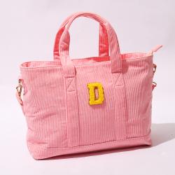 Keymay Custom Large Size Portable Corduroy Organizer  Pink Shopping Bag Beach Tote Bag Women Hand Bags