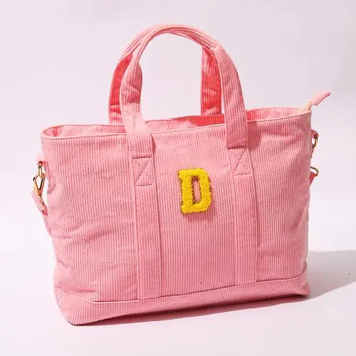 Keymay Custom Large Size Portable Corduroy Organizer  Pink Shopping Bag Beach Tote Bag Women Hand Bags