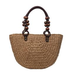 Custom 2024 Beaded handle Straw hand bag Trends Summer Tote Bags Vacation Handbags for Women Woven Basket Straw Beach Bag