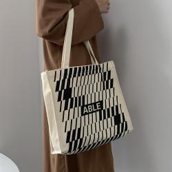 New Arrivals Vintage Simple Stylish Stitching Color Handbags Large-capacity Canvas Bag For Women Girls Students