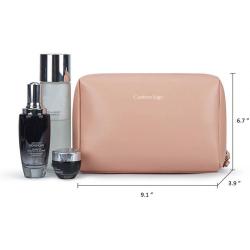 PU Leather Zipper Make Up Organizer Toiletry Bag Custom Logo Travel Portable Cosmetic Bag With Brush Slots