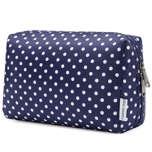 Gelory Custom Polka Dot Print Polyester Cosmetic Organizer Pouch Waterproof Travel Toiletry Make Up Bag