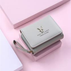 Women'S Pu Leather Short Deer Horn Wallet Mini Zipper Wallet Cartoon Three Fold Buckle Card Bag Women Bags Designer