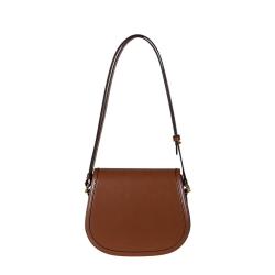 2024 Custom Brown Smooth Pu Leather Ladies Cross Body Purse Bag Round Saddle Flap Small Women Shoulder Bag