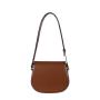 2024 Custom Brown Smooth Pu Leather Ladies Cross Body Purse Bag Round Saddle Flap Small Women Shoulder Bag