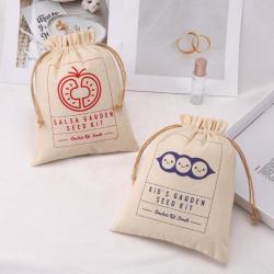 Wholesale Organic Cotton Toys Candle Gift Packaging Bag Custom Logo Printed Muslin Cotton Drawstring Dust Pouch