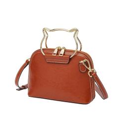 2024 Custom Genuine Leather Shell Bag Handbag For Women Luxury With Cat Metal Handle