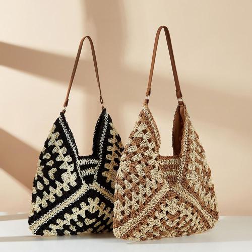 Grass woven hollow flower large triangle contrasting woven beach bag