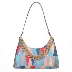 HR445 Woman Chain Decorative Bag Contrast Montage Color Fashion Popular One Shoulder Underarm Bag PU Leather Small Square Bag