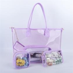 Keymay New Design RTS Stock 10 Colors women Waterproof Large Plastic Colored Clear PVC Handbags Large Beach Bag PVC Tote Bag
