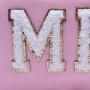 Keymay Stock No MOQ MRS Pouch Bride Makeup Bag with Zipper Valentine Gifts for Bride Monogram Chenille Letter Pochette Cosmetic