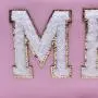 Keymay Stock No MOQ MRS Pouch Bride Makeup Bag with Zipper Valentine Gifts for Bride Monogram Chenille Letter Pochette Cosmetic