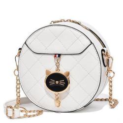 ZR692 Women's Bags Cat New Fashion PU Leather Girl Lovely Small Round Bag Zipper Shoulder Crossbody Phone Bag Female Party