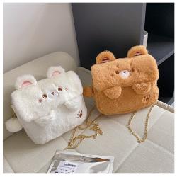 The new cute plush beacon bag dumb doll shoulder bag female hairy messenger bag