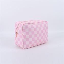 Pink Makeup Bags XL Size Waterproof Nylon Cosmetic Bag with Inner Pocket Check Nylon Zipper Pouch STUFF Sewn On Make Up Bag