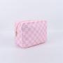 Pink Makeup Bags XL Size Waterproof Nylon Cosmetic Bag with Inner Pocket Check Nylon Zipper Pouch STUFF Sewn On Make Up Bag