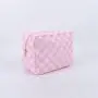 Pink Makeup Bags XL Size Waterproof Nylon Cosmetic Bag with Inner Pocket Check Nylon Zipper Pouch STUFF Sewn On Make Up Bag