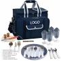 Custom 4 Person Family Outdoor Camping Bag Cooler Compartment with Detachable Bottle Wine Holder Picnic Set BBQ Tote Bag