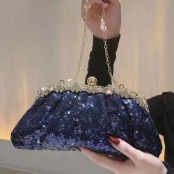 Autumn and winter new blue handbag girl  women banquet party chain bag beaded sequin bag evening bags clutch