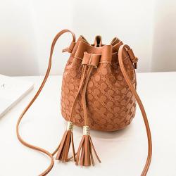 Factory supply women's bag embossed double tassel bucket bag wholesale 2024 Korean style new crossbody shoulder bag