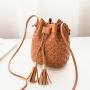 Factory supply women's bag embossed double tassel bucket bag wholesale 2024 Korean style new crossbody shoulder bag