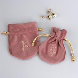 Custom Embroidery Ellipse Velvet Jewelry Earring Necklace Storage Bag Mini Packaging Drawstring Velvet Jewelry Pouch