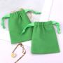 Custom Logo Printed Small Green Cotton Linen Drawstring Key Jewelry Storage Bag Organic Muslin Linen Gift Packing Pouch