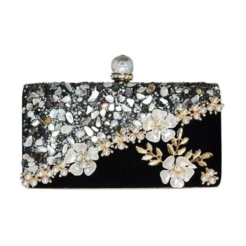 New arrival elegant clutch bag purse woman handbag wedding bride clutches velvet handmade flower evening bags for lady