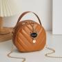 Embroidered Small Round Bag 2024 Pu Leather Zipper Women ChainBag Casual Mobile Phone Women's Fashion Shoulder Crossbody Bag
