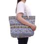 Gelory Elephant Pattern Large Capacity Zipper Beach Bag Women One Shoulder Tote Shopping Bag