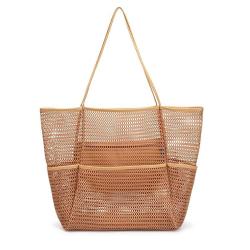 LX072 Mesh Beach Tote Bag for Women Summer Travel Mesh Beach Bag for Beach Vacation Swimming Family Travel Essentials