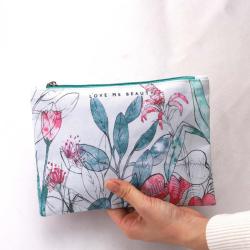 Eco-friendly Digital Printing Canvas Cosmetic Case Brush Storage Bag Customized Luxury Makeup Zipper Cotton Canvas Pouch
