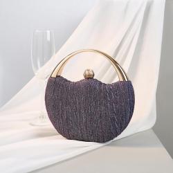 Retro Women 2024 New Pleated Evening Bag Ladies Bling Handbag With Mental Handle And Buckle